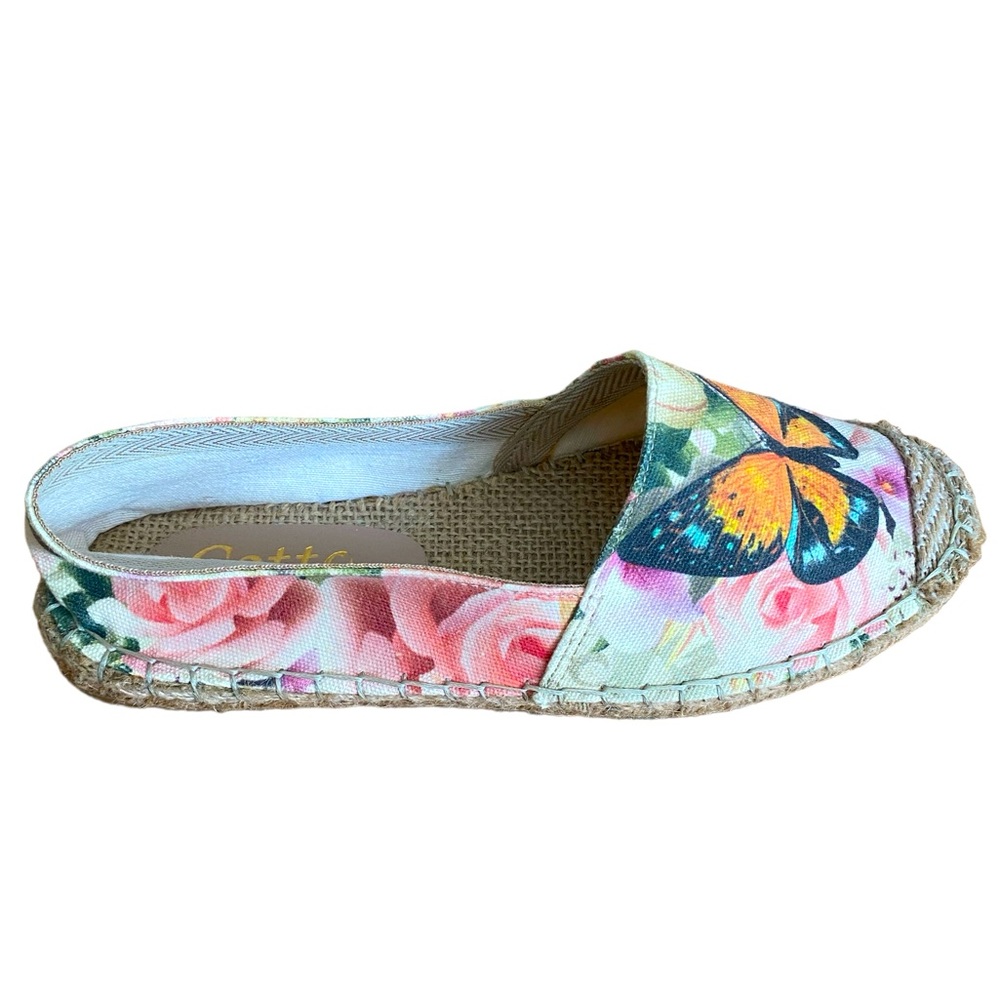 COTTO Butterfly Rose Floral Canvas Jute Trim Espadrille Flat Slip On Shoes 8 39